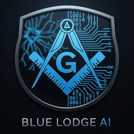 Blue Lodge AI shield logo with square and compass